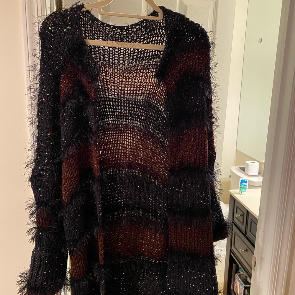 Neiman Marcus Handknotted sequin sweater cardigan
